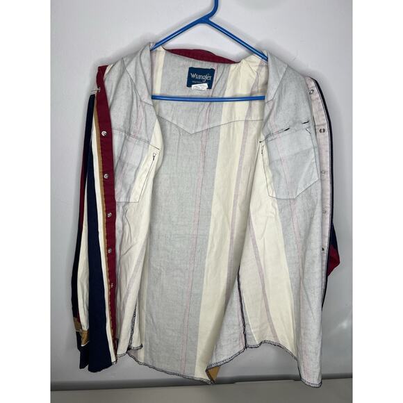 Vintage Wrangler Brushpopper Western Multicolor Pearl Snap Stripe Size Large - Picture 6 of 9